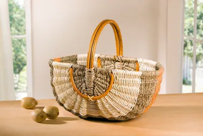 Produktbild von Frank Flechtwaren Einkaufskorb 107436 Orange Natur Rattankorb mit Seegras Bügelkorb