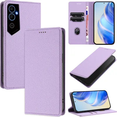 Produktbild von Litchi Leder Handyhülle für Tecno Pova Neo 2 Wallet Kartenfächer Standfunktion Hülle Violett