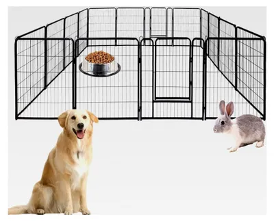 Produktbild von Faltbares Freigehege für Hunde, 16 Gitter, mit Tür, 65x80cm, für Innen- und Außenbereich, Mattschwarz