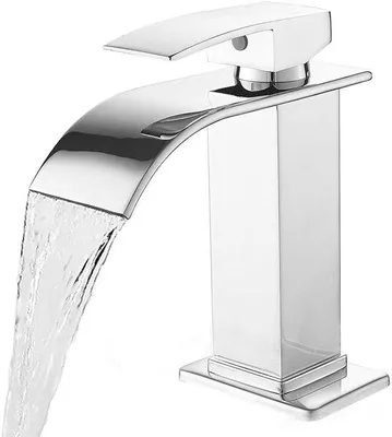 Immagine prodotto di Rubinetto a cascata Ibenzoa® per bagno – Miscelatore monocomando per lavabo, corpo in ottone con finitura cromata (effetto acciaio inossidabile), altezza 17,5 cm, bocchetta 11×10,8 cm
