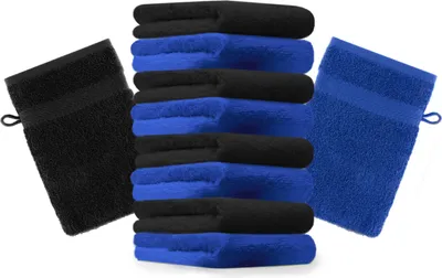 Produktbild von Betz 10 Stück Waschhandschuhe 16x21 cm PREMIUM 100% Baumwolle Farbe: royalblau und schwarz
