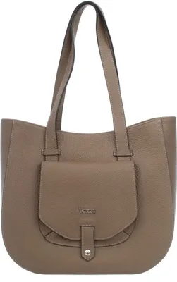 Produktbild von Copertina Damenhandtasche aus italienischem Leder – Silberne Beschläge, 36x32x13 cm, Beige Taupe, Hochwertige Verarbeitung, Reißverschluss und Fächer