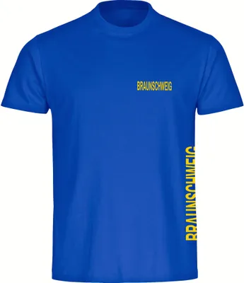 Produktbild von multifanshop Herren T-Shirt - Braunschweig - Brust & Seite, blau, Größe M