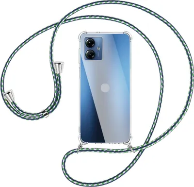 Produktbild von Handykette Backcover-Schutzhülle mit Band (Metall silberfarben) für Motorola Moto G14 (PAYF0010IN, 6.5'') - grün/blau/weiß