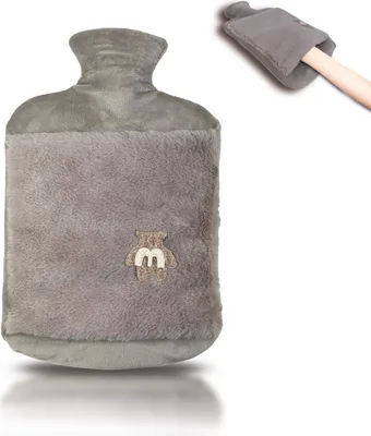 Produktbild von Wärmflasche 2.0L mit Deckel und Kuschelweichem Fellbezug, Kängurutasche - Auslaufsicher, Bettflasche mit weichem Abnehmbarem Bezug(Bär braun)