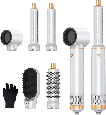 Produktbild von 5-in-1 Haarstyler 1000W mit Ionen-Technologie, Warmluftbürste, Lockenstab, Glättbürste, Haartrockner, Keramik Styling Set Weiß