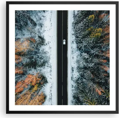 Produktbild von Gerahmtes Poster - Schwarzer Rahmen - Wald Weg Schnee - 60x60 cm - Wand Bild - Wanddeko - Wandbilder - Kunstposter - Wandposter - Bilderrahmen - Bilder - Kunstdruck - Wanddekoration - P2BAC60x60-4654