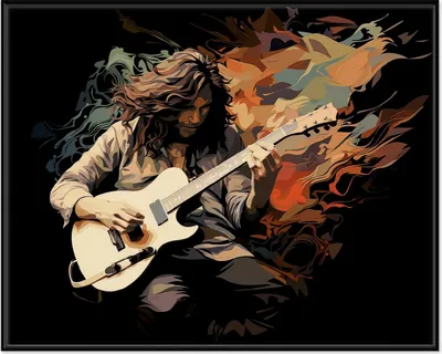 Produktbild von Wallario Wandbild Gitarrensolo, Größe: 40,30 x 50,30 cm, Poster mit schwarzem Aluminiumrahmen