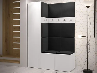 Obrázek produktu pro Předsíňová stěna s botníkem a panely 42x42 SELAND 5 - bílá / černá