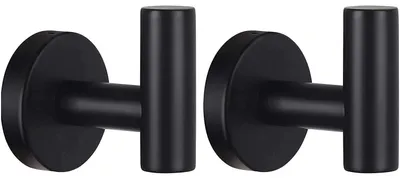 Immagine prodotto di Omgoods - Set di 2 ganci per asciugamani in acciaio inossidabile nero - Montaggio a parete con viti, ideali per cucina e bagno