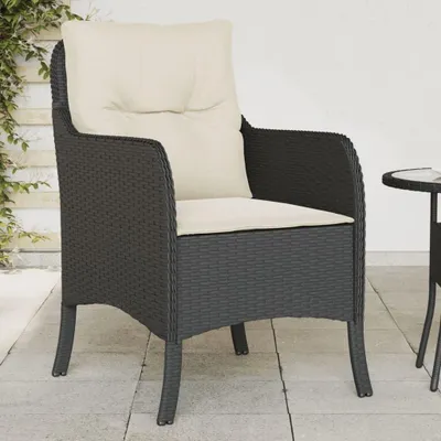 Produktbild von 2 schwarze Gartenstühle aus Poly-Rattan mit Kissen