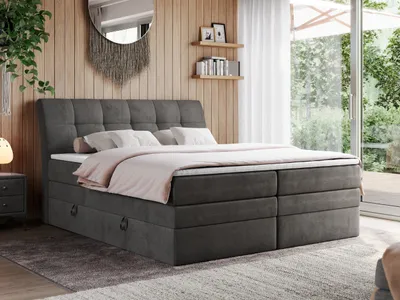 Produktbild von Boxspringbett Polsterbett mit Bettkästen Multipcket Matratze Doppelbett Kopfteil - GOLD 10 KING - 140x200 - Dunkelgrau Velvet - H3