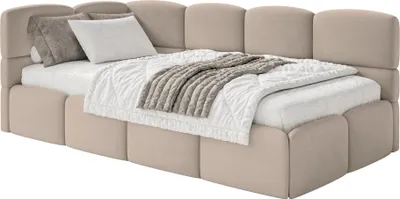 Produktbild von Selsey Cloudy – Jugendbett 120x200, Kopfteil links, Matratze & Bettkasten, Samt Beige