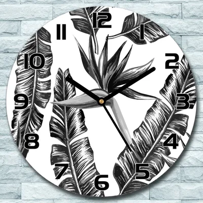 Produktbild von Wanduhr aus Glas Rund fi 30 Tropisch Palmblatt Quarz Deko Wohnzimmer Büro
