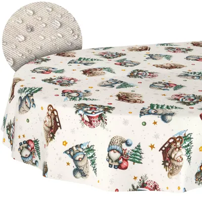 Tischdecke Weihnachten Weihnachtsmann Grün Oval 280x140cm Schnittkante Wasserabweisend, Hauptbild
