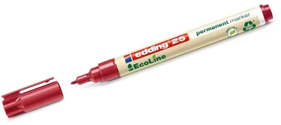 Produktbild von Edding 25 EcoLine, Rot, Rundspitze, Elfenbein, Rot, Fein, 1 mm, Eisen, Kunststoff, Leder, Polystyrene, Stahl, Stein, Folie, Karton, Glas, Gummi, Metall, Keramik,...