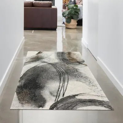 Obrázek produktu pro Abstraktní koberec do obývacího pokoje s kruhovými tvary v krémově šedé barvě - 80x150 cm