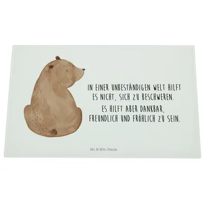 Produktbild von Mr. & Mrs. Panda schneidunterlage Bär Schulterblick - Weiß - Geschenk, Schneidebrett Glas, Hackbrett, Schneidbrett, Glasschneidebrett, Motivation, Schneideplatte, Bären