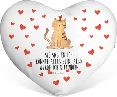 Produktbild von Mr. & Mrs. Panda Dekokissen Einhorn Katze - Weiß - Geschenk, Liebeskissen, Unicorn, Mieze, Regenbogen, Kissen Herz, Kuschelkissen, Sofakissen, Glitzer, dekoartikel