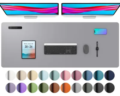 Image de Sous-main, tapis de souris, sous-main de bureau, sous-main antidérapant en cuir PU, tapis de bureau imperméable pour le bureau et la maison (122 x 43 cm, gris clair)
