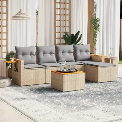 Produktbild von 6-tlg. Garten-Sofagarnitur mit Kissen Beige Poly Rattan 3259168