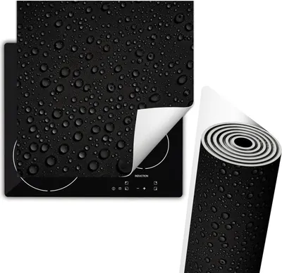 Produktbild von Herdabdeckplatte 60x52 cm Glaskeramikkochfeld Abdeckung Anti Rutsch Matte Aufrollbar, Schwarz Tropfen