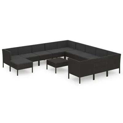 Produktbild von 13-tlg. Garten-Lounge-Set mit Auflagen Poly Rattan Schwarz