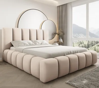 Produktbild von Boston Polsterbett 200x200 cm Beige – Velluto Samtbezug, Bettkasten, hochklappbarer Lattenrost mit Gasdruckfedern, Modernes Designerbett