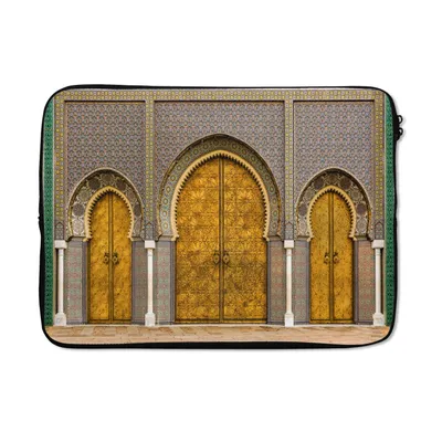 Produktbild von MuchoWow® Laptop Hülle 13 Zoll Türen - Architektur - Gold - Muster Laptoptasche - Laptophülle - Sleeve - Rundumschutz