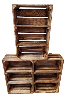Produktbild von 3er Holzkisten mit 2 Böden, 60x40x20 cm, zur Aufbewahrung, Farbe Geflammte