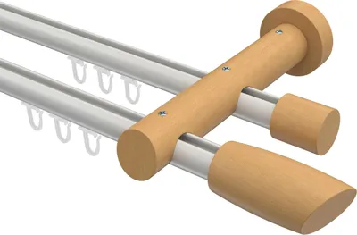 Produktbild von Interdeco Innenlaufstange / Gardinenstange mit Innenlauf Weiß / Buche lackiert, Typ Talent Etta (Ellipse Schräge), 20 mm Ø 2-läufig, 220 cm