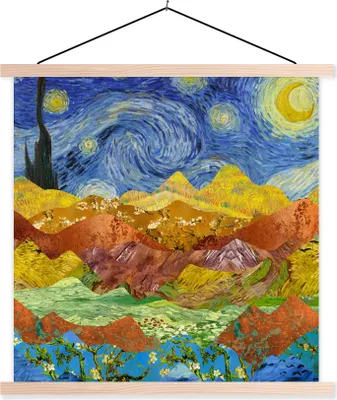 Produktbild von MuchoWow® Textilposter Van Gogh - Sternennacht - Alte Meister 60x60 cm mit holzfarbenen Rahmen - Wanddekoration