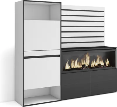 Immagine prodotto di COZY Credenza, 167x35x145cm, Camera da letto, Camino elettrico XXL, Scarpiera, Bianco