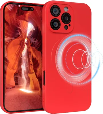Produktbild von EAZY CASE - Silikonhülle magnetisch für Apple iPhone 16 Pro Max, Hülle Silikon, weich stoßfeste Magnet Handyhülle, Schutzhülle mit Kameraschutz, TPU Bumper in Rot
