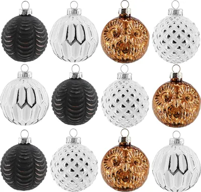 Produktbild von 12 Weihnachtskugeln Glas Christbaumkugeln Set Christbaumschmuck weiß gold