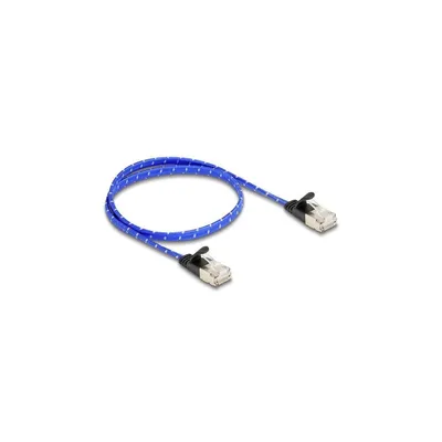 Image de Delock RJ45 Flachband Netzwerkkabel mit Geflechtmantel Cat.6A U/FTP 0,5 m blau
