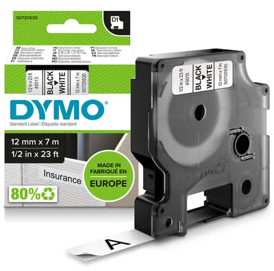 Image de Bande d'étiquettes DYMO Original D1 | noir sur blanc | 12 mm x 7 m | adhésive