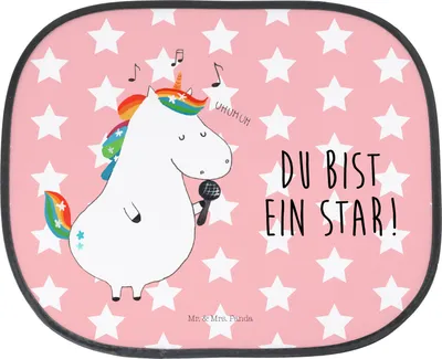 Produktbild von Mr. & Mrs. Panda Sonnenschutz Auto Einhorn Sänger - Rot Pastell - Geschenk, Autoscheiben, Fest, Sängerin, Hitzeschutz, Unicorn, Fürs, Geburtstag, für, Seitenscheibe