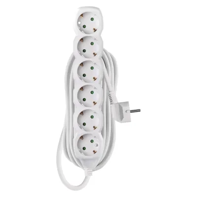 Produktbild von EMOS Steckdosenleiste 6-fach, 5 m Kabel 1,5 mm2, weiß, 1,5 mm2, Steckdosen 45° gedreht, 5-fach Schuko mit erhöhtem Berührungsschutz, für Innen, P0625R