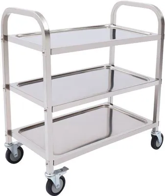 Image de Chariot de courses en acier inoxydable, à 3 niveaux et équipé de roues - Capacité de 44 litres - Chariot de cuisine mobile