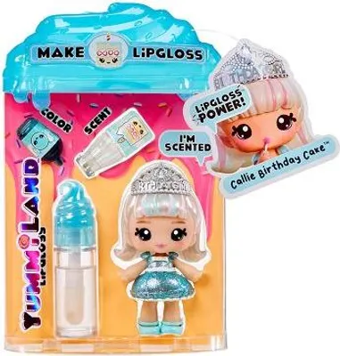 Zdjęcie produktu dla MGA Entertainment Yummiland Large Doll + Lipgloss Pet- Callie Birthday Cake, Mini lalka, Damski, 4 lat(a), Chłopak, dziewczyna, Wielobarwny
