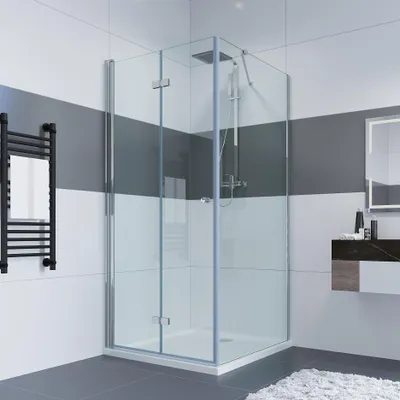 Produktbild von IMPTS Duschkabine 120 x 90 cm Eckeinstieg Duschtür Eckdushe Falttür mit Seitenwand Duschabtrennung 6mm ESG Sicherheitsglas 185cm Höhe, OHNE Duschwanne