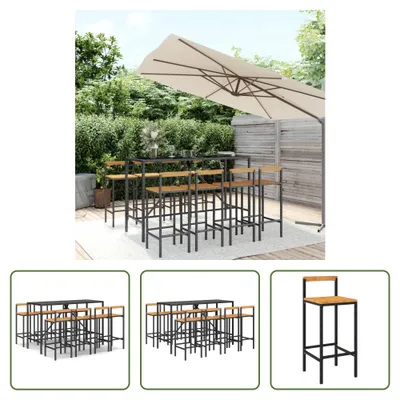 Produktbild von The Living Store 9-tlg. Gartenbar-Set Schwarz Poly Rattan & Massivholz Akazie