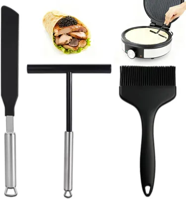 Produktbild von Crepes Spatel Set 3 Stück, Edelstahl 304 und Silikon, für Küche
