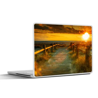 Produktbild von MuchoWow® Laptop Aufkleber Sticker Cover Sonne - Strand - Düne - Horizont - Gras - Weg - Orange 32.5x23.5 cm - Sticker für Laptop - Selbstklebend