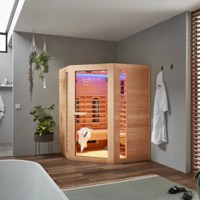 Obrázok produktu pre HOME DELUXE - Infračervená kabína - REDSUN XXL DELUXE -150 x 150 x 190 cm - pre 4 osoby, 7 plnospektrálnych ohrievačov - drevo: hemlock I Infračervená sauna, sauna, tepelná kabína, infračervená