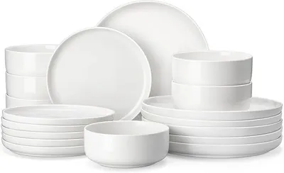 Imagen del producto de Juego de vajilla para 6 personas, juego de platos de 18 piezas, porcelana moderna