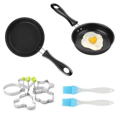 Immagine prodotto di 2 mini padelle da 12 cm, adatte all'induzione, con rivestimento antiaderente e accessori