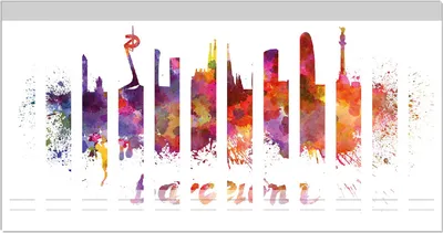 Produktbild von Wallario Ordnerrücken Sticker, selbstklebend für schmale Ordner, 12 Stück, Motiv Städte als Aquarell - Skyline von Barcelona