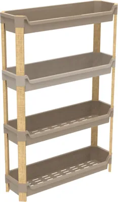 Produktbild von FixWood Modularer Aufbewahrungsschrank – 4-stöckiges Holzregal mit Kunststoffbehältern – Badezimmer, Küche und Wohnzimmer – Langlebiges und stilvolles Design – 68 cm hoch – Beige/Naturfarben